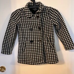 Nicole Miller Kids Black and White Houndstooth Fleece Pea Coat size 6/6x